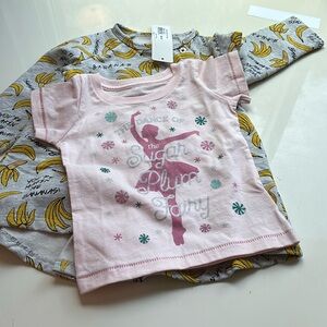 NWT Bundle of Banana Print Kids Dress and Nutcracker Kingdom T shirt.